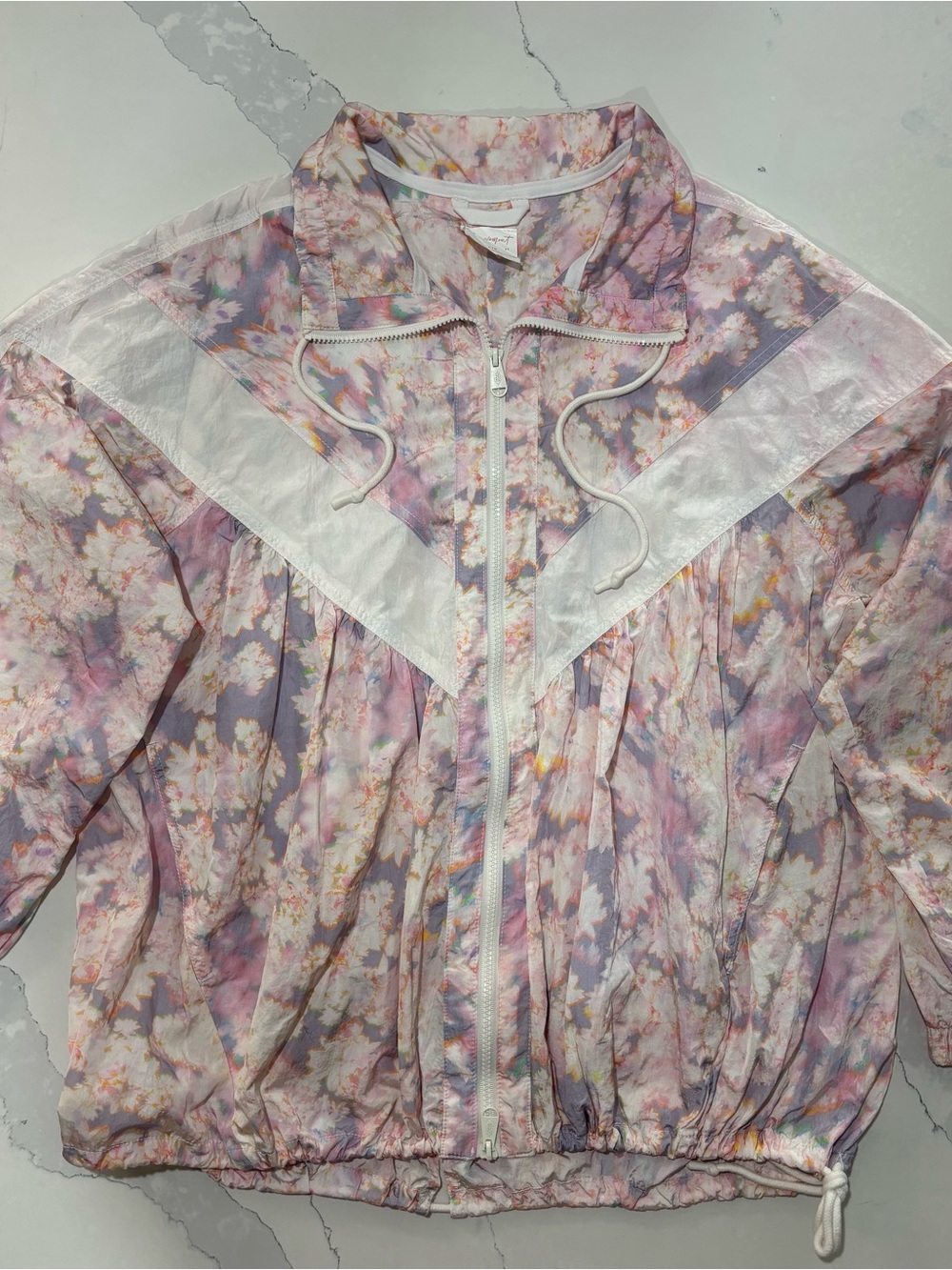 Free People x HATCH Maternity Floral Windbreaker Jacket Pastel Pink Large